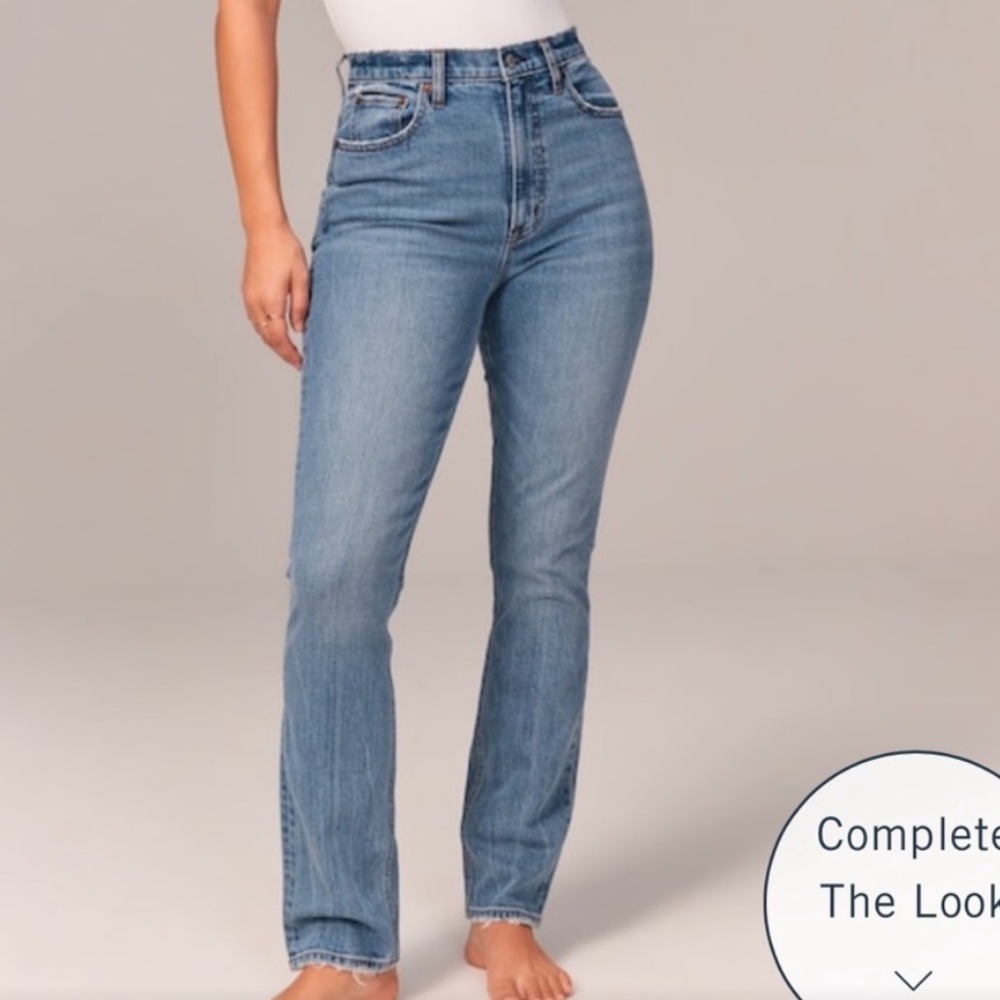 Abercrombie 90s slim straight leg ultra high rise light wash jean curve love